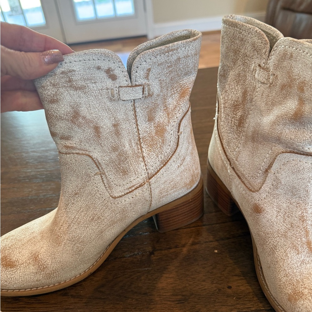 Diba True West Haven Round Toe Leather Pull On Womens Off White Cowboy Boots Sz6 - Picture 4 of 9